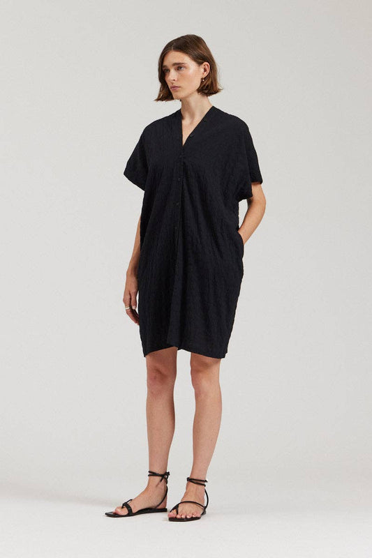 there. elsewhere - Button Down Boxy Dress: Black / Small