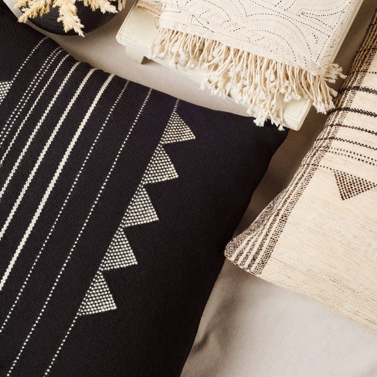 Kora Black Merino Cotton Silk Blend Handloom  Pillow