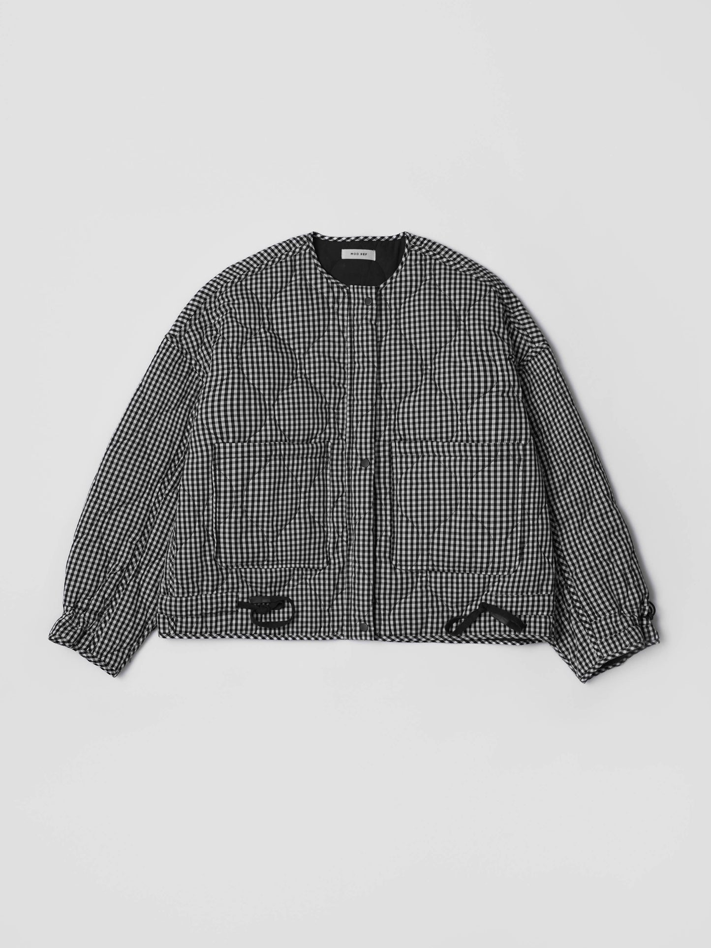 Quilted Gingham Cotton Cropper Jacket: Black / MEDIUM