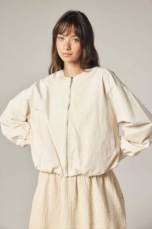 Ecru Zip Bomber Jacket  Amente  / Solid / M/L