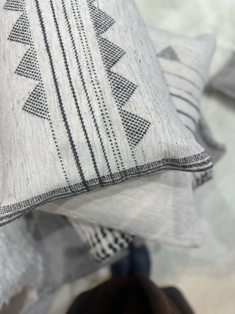 Kora White Small Handwoven Cotton Lumbar Pillow With Feather Fill