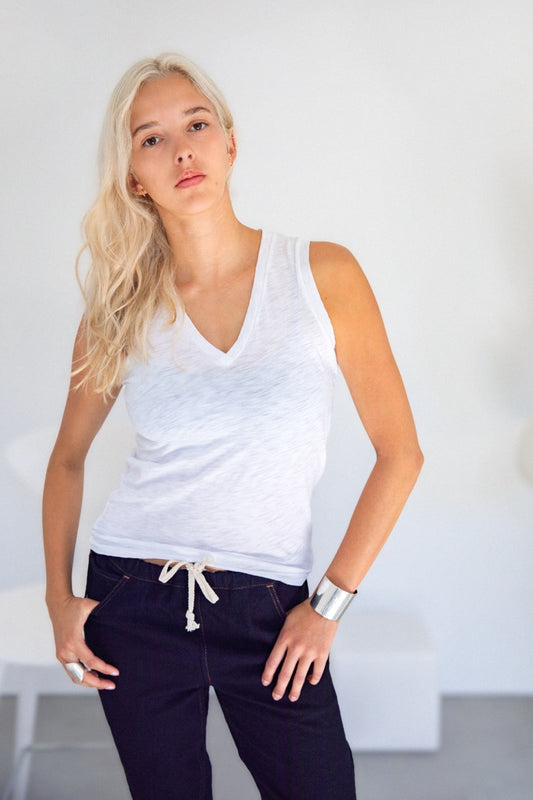 Peruvian Pima Cotton V-Neck Tank White