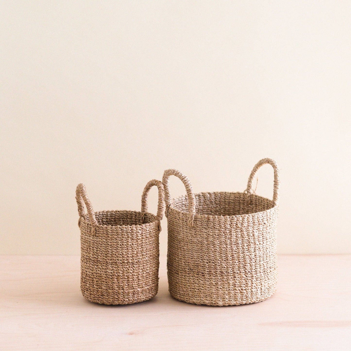 LIKHÂ - Natural Tabletop Mini Basket with Handle Set of 2 - Weave Baskets | LIKHÂ