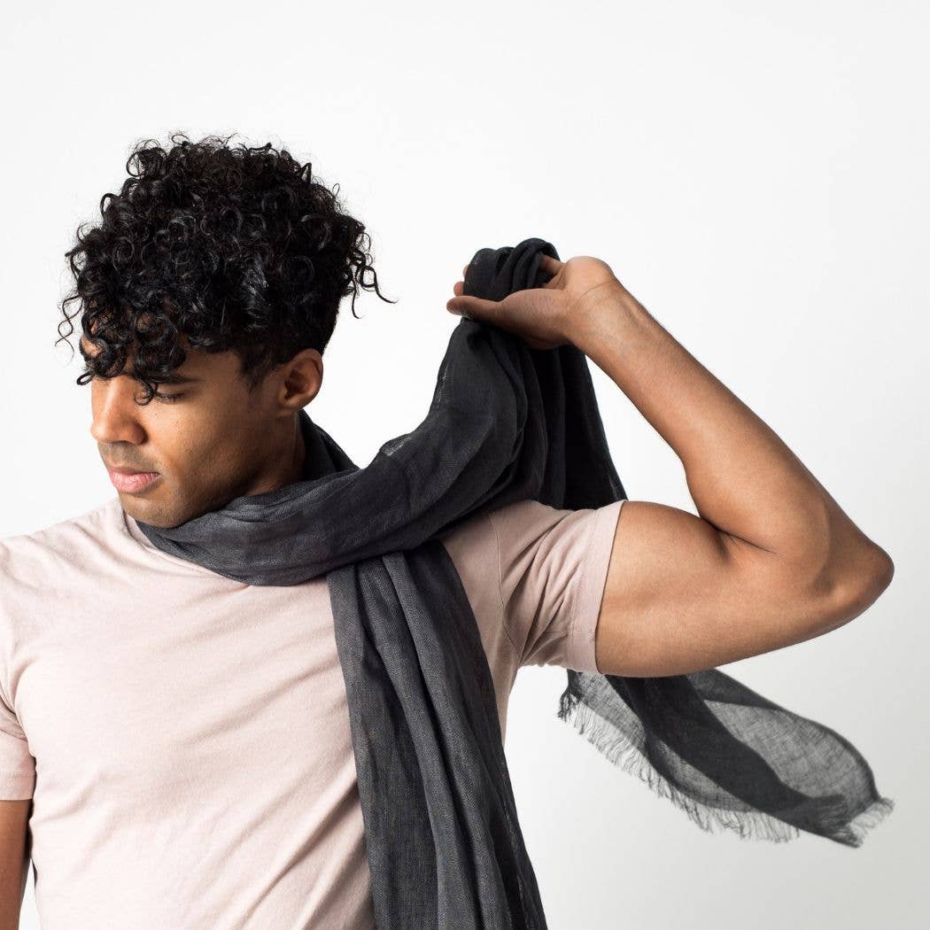 MIdnight Gray Linen Silk Handwoven Scarf: