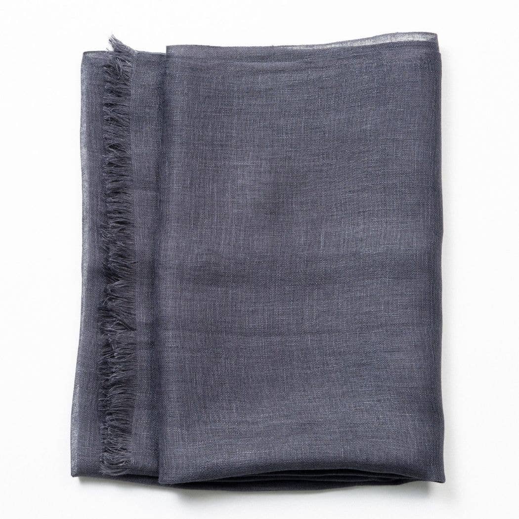 MIdnight Gray Linen Silk Handwoven Scarf: