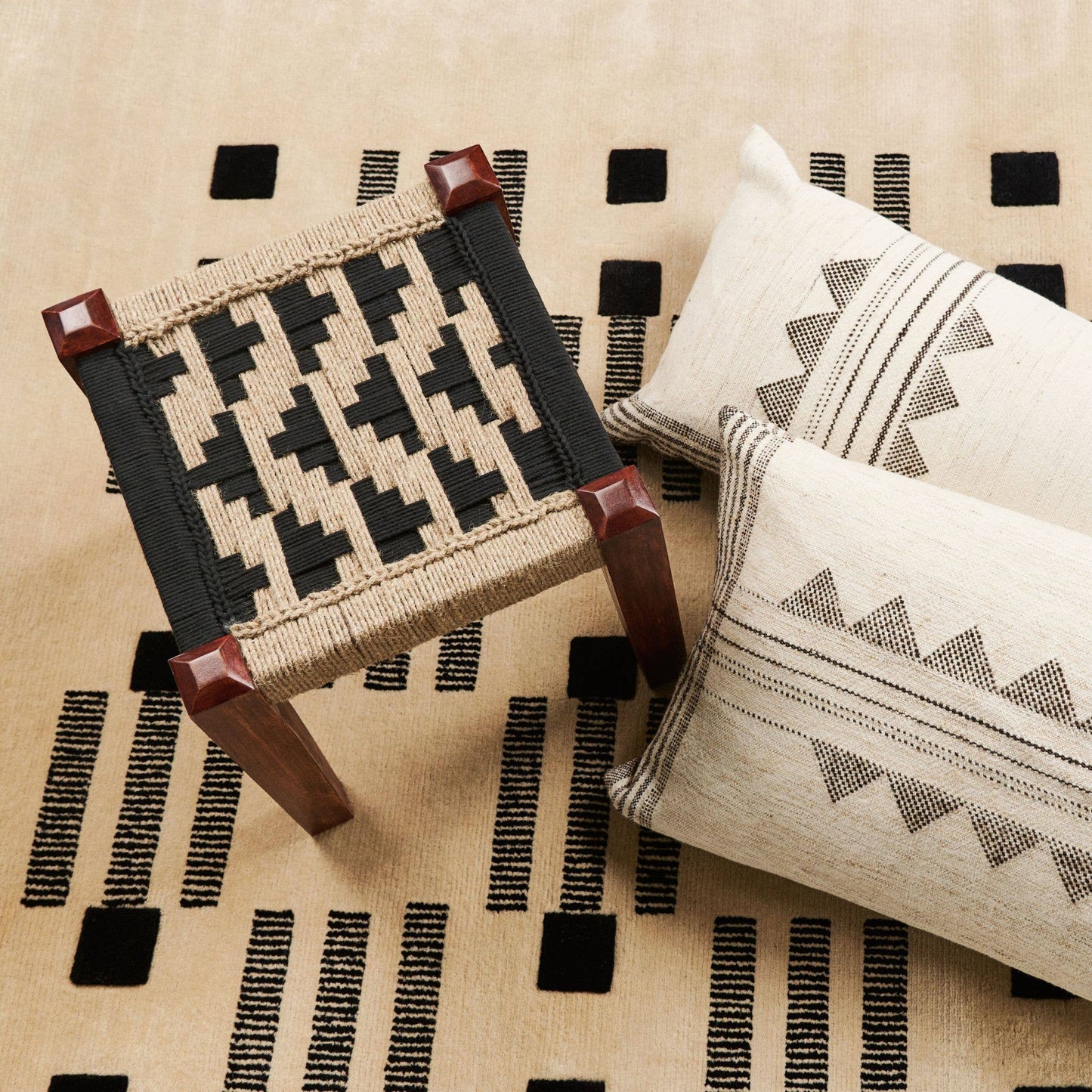 Kora Ecru Large Handwoven Cotton Lumbar Pillow with feather fill