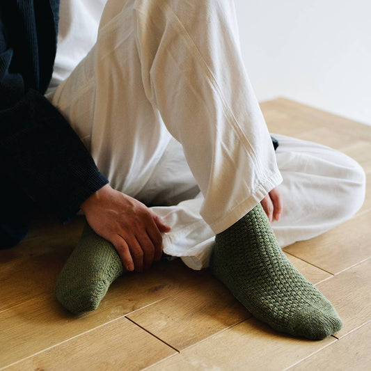 NISHIGUCHI KUTSUSHITA - NK0701 Wool Cotton Boots Socks: S25 Moss Green / L (USM7-9/USW8-10/EUR40-43)