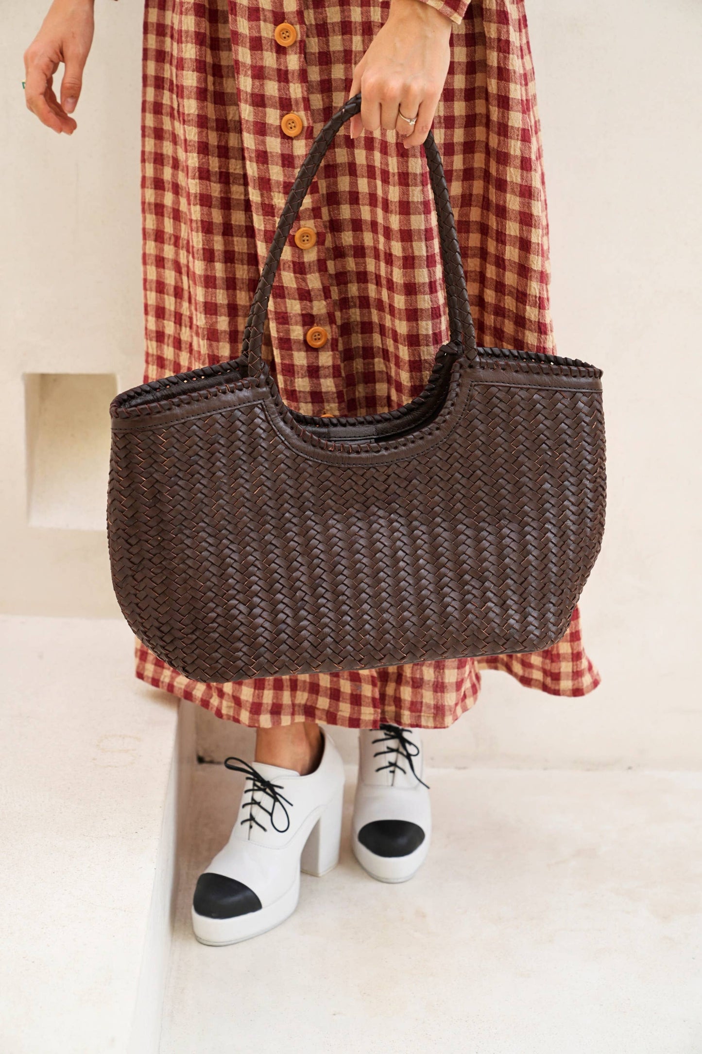 Pink Haley - Jolene Handwoven Leather Tote : Black