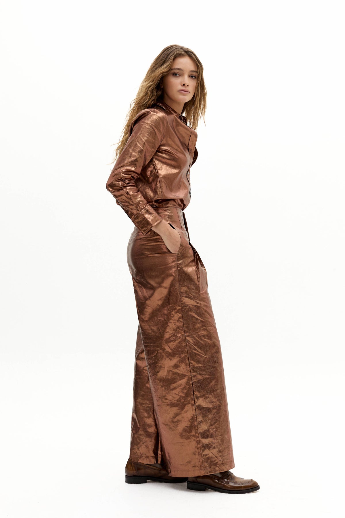 San Marino Metallic Linen Shirt - Chocolate