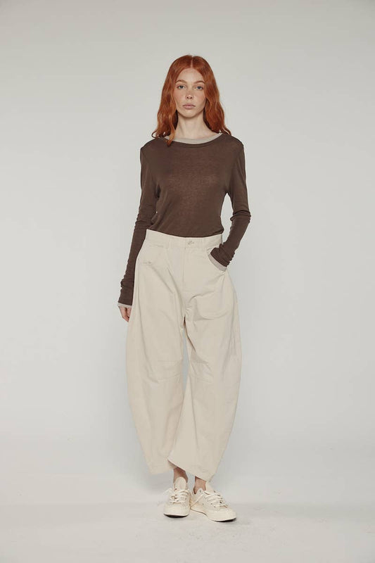 amente - Seemed barrel pants: Beige / Solid / S