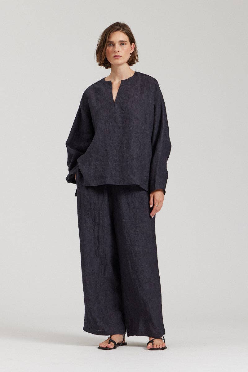 Lennon Linen Top: Storm / Small/Medium