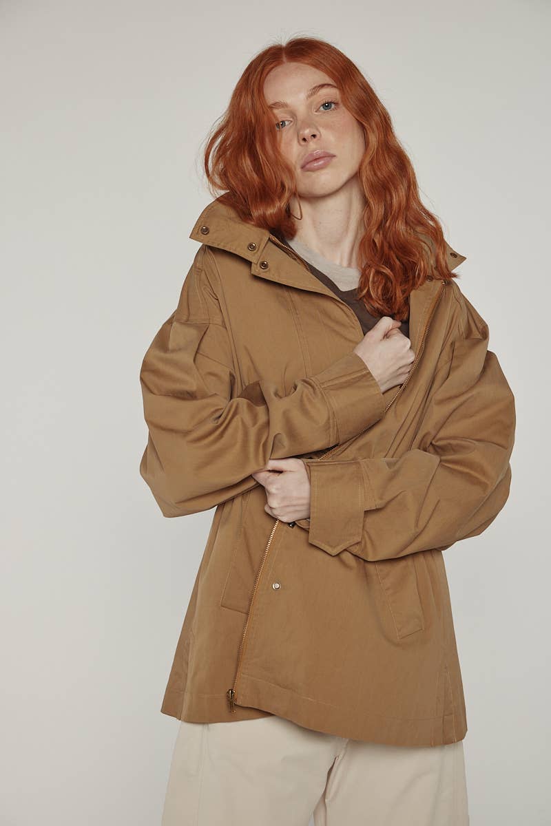 amente - Tie waist utility jacket: Khaki / Solid / M/L