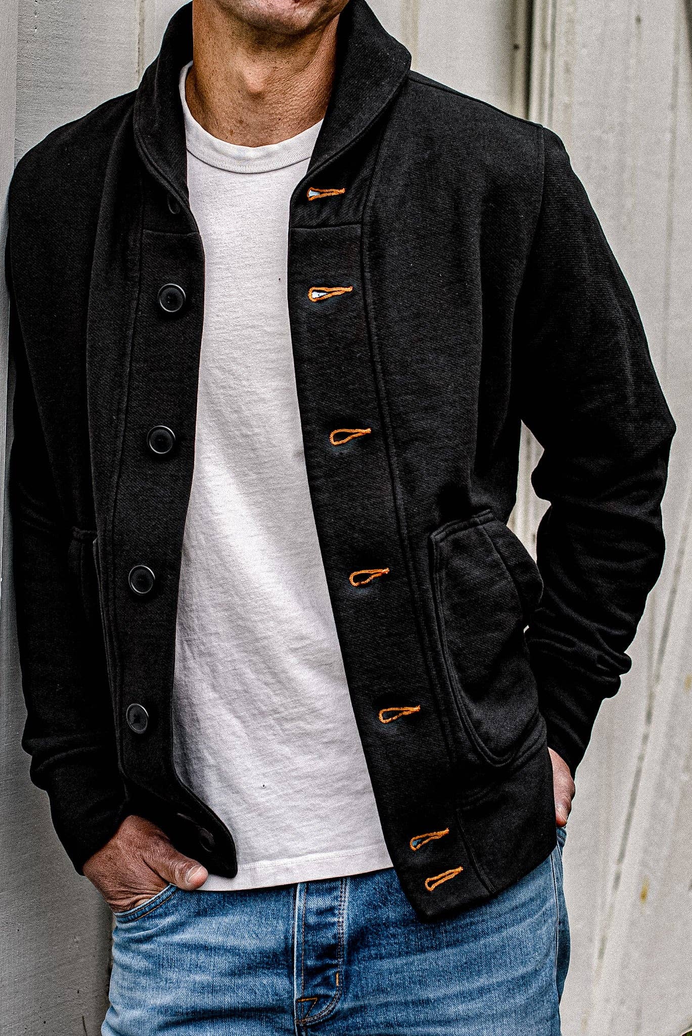 WiesMade - Men | Bodega Cardigan | 14oz 100% Cotton French Terry - Basalt: Basalt / L