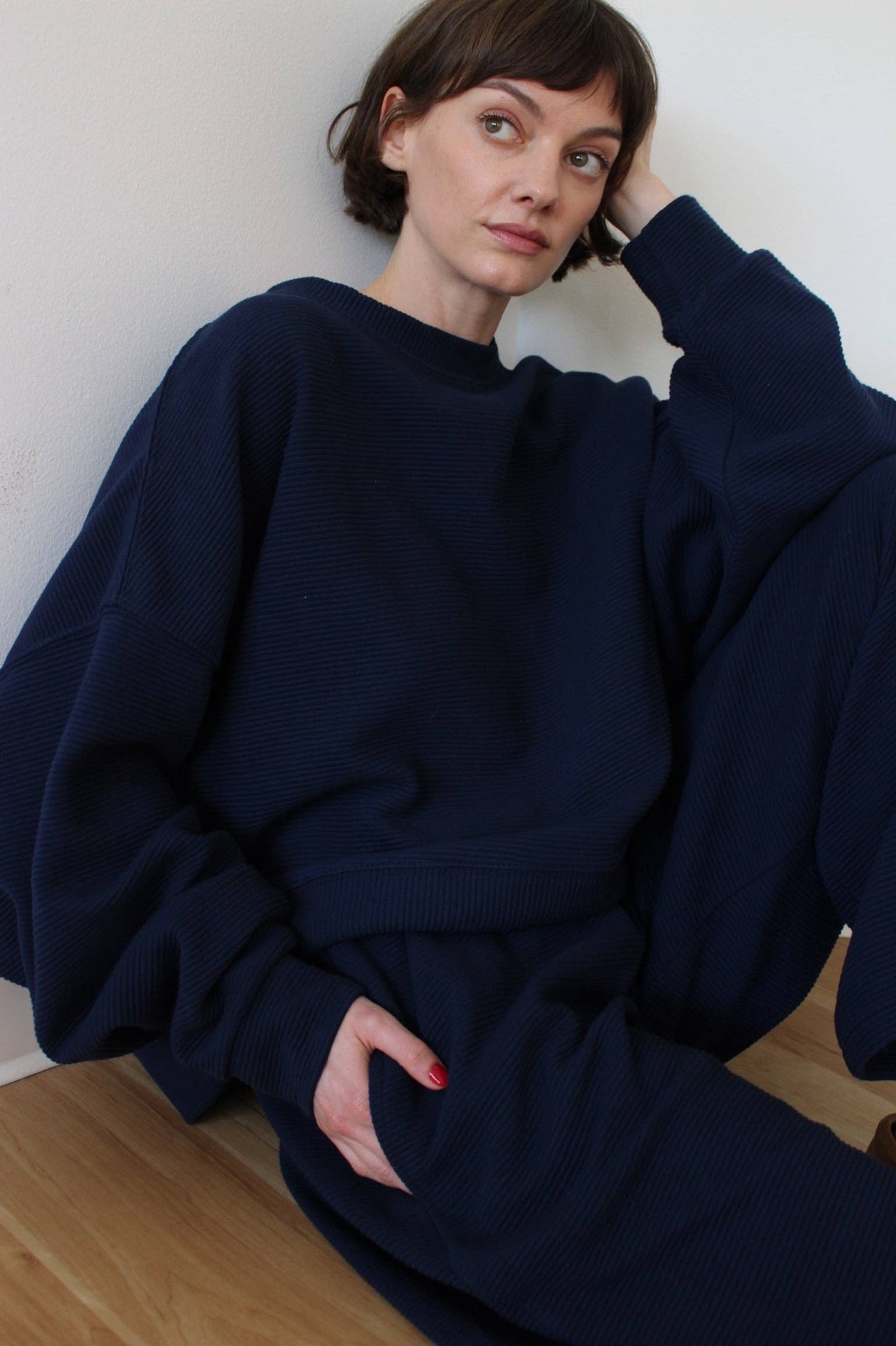 Marley Rippled Cotton Cropped Sweatshirt: Ecru or Onyx