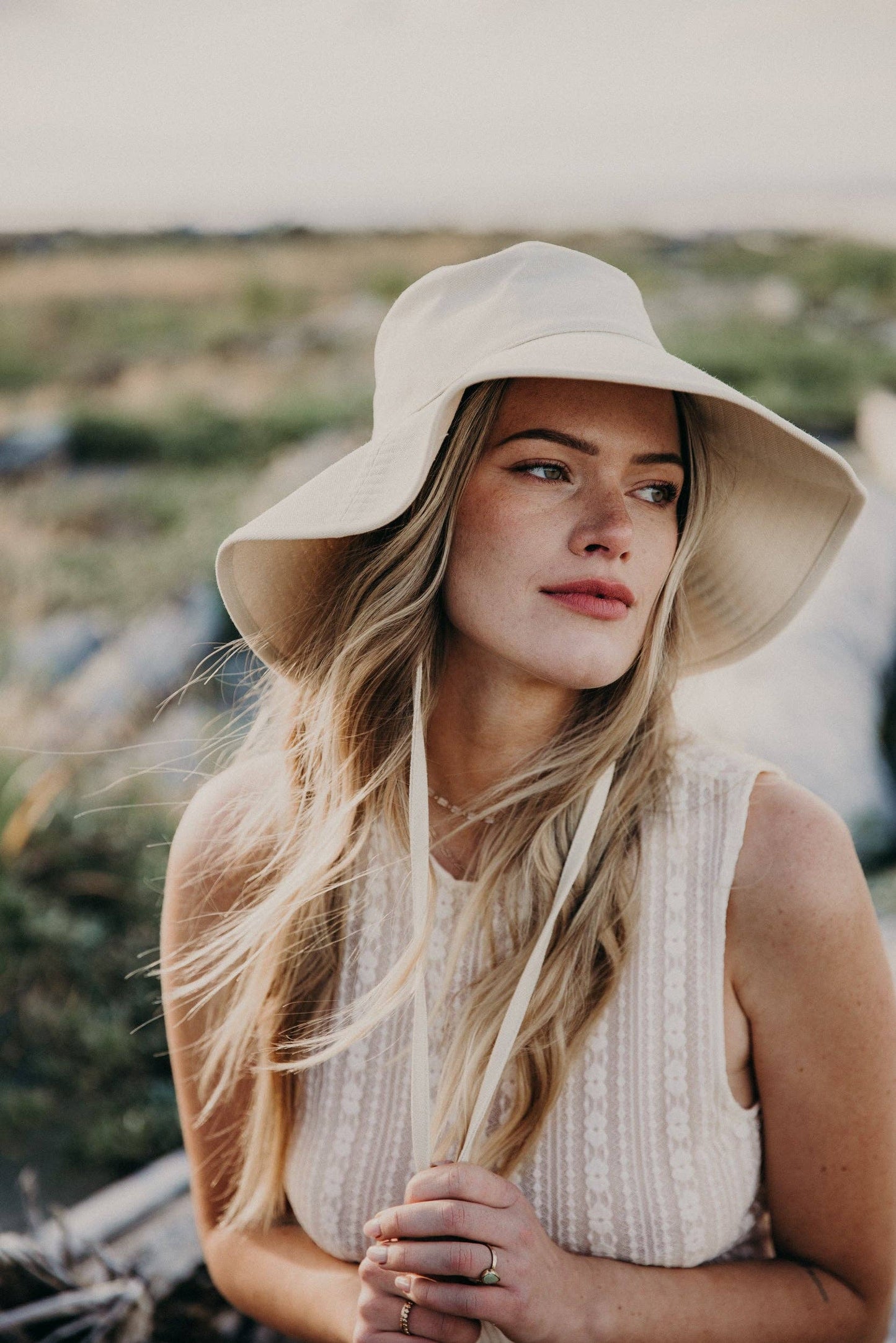 WEST VON - *New* Willa | Wide Brim Bucket Hat: Cream / M/L