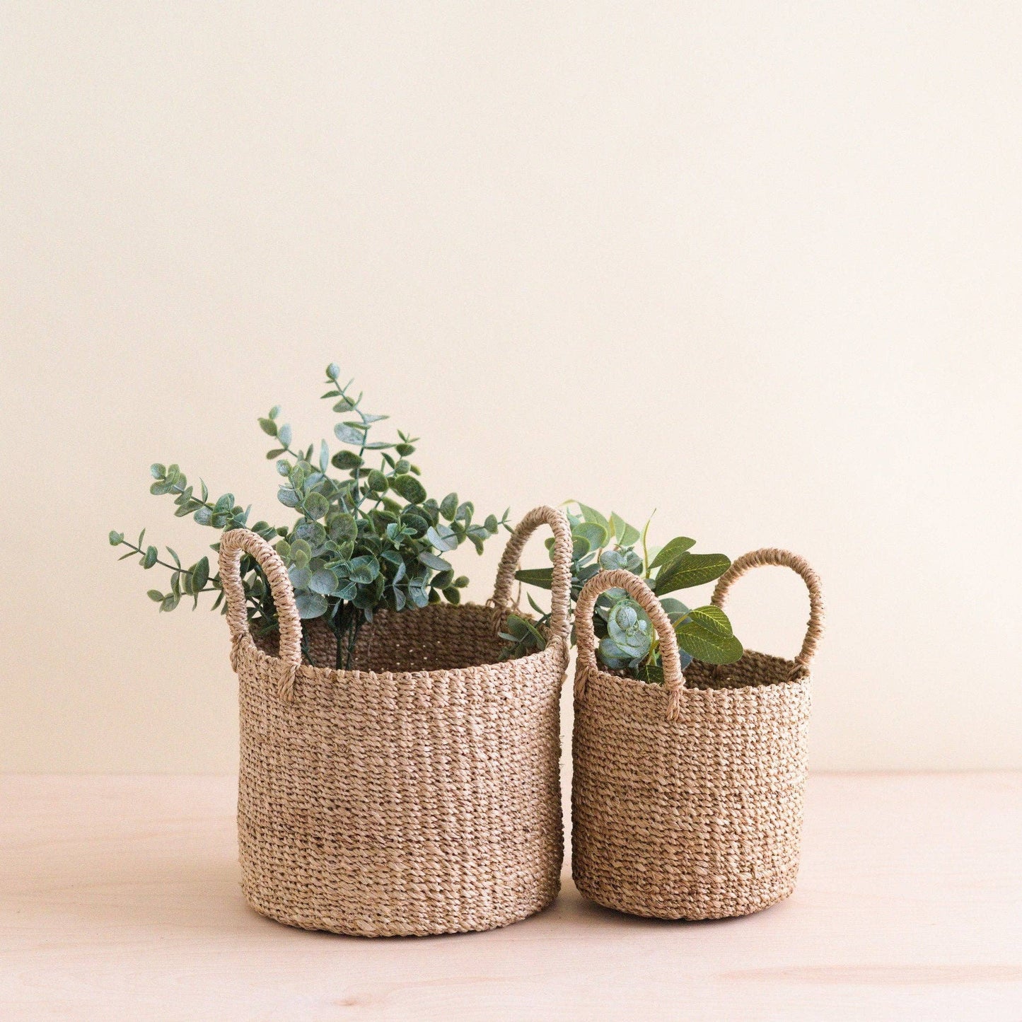 LIKHÂ - Natural Tabletop Mini Basket with Handle Set of 2 - Weave Baskets | LIKHÂ