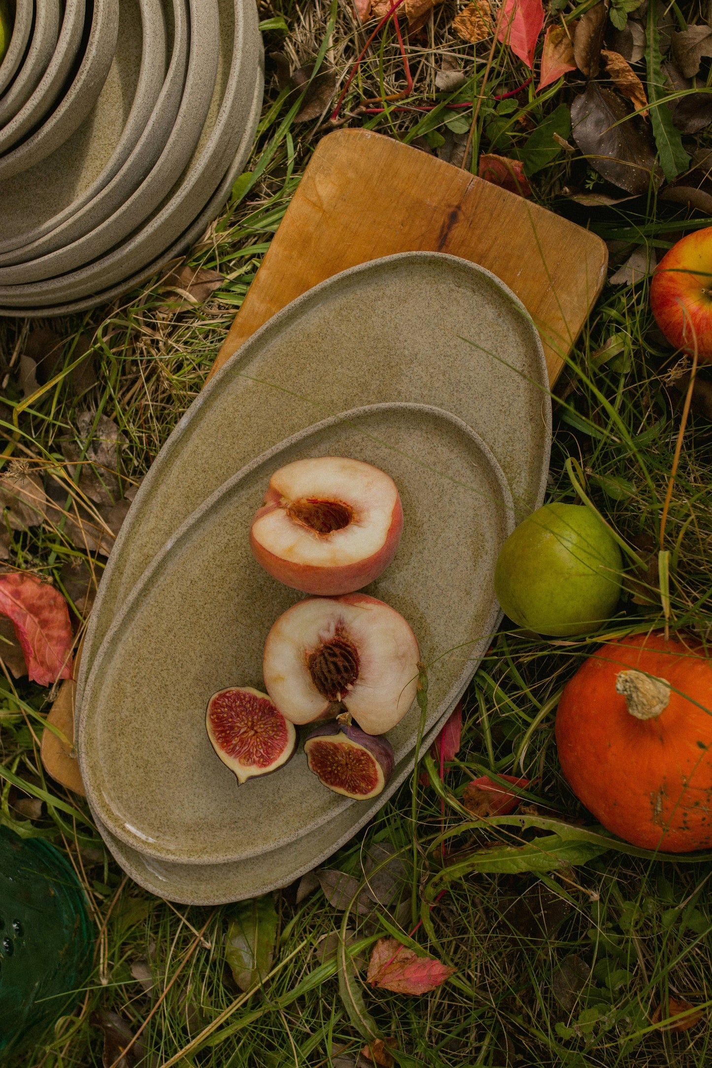 Creating Comfort Lab - Handmade Stoneware Oval Serving Platter "Concrete": Large