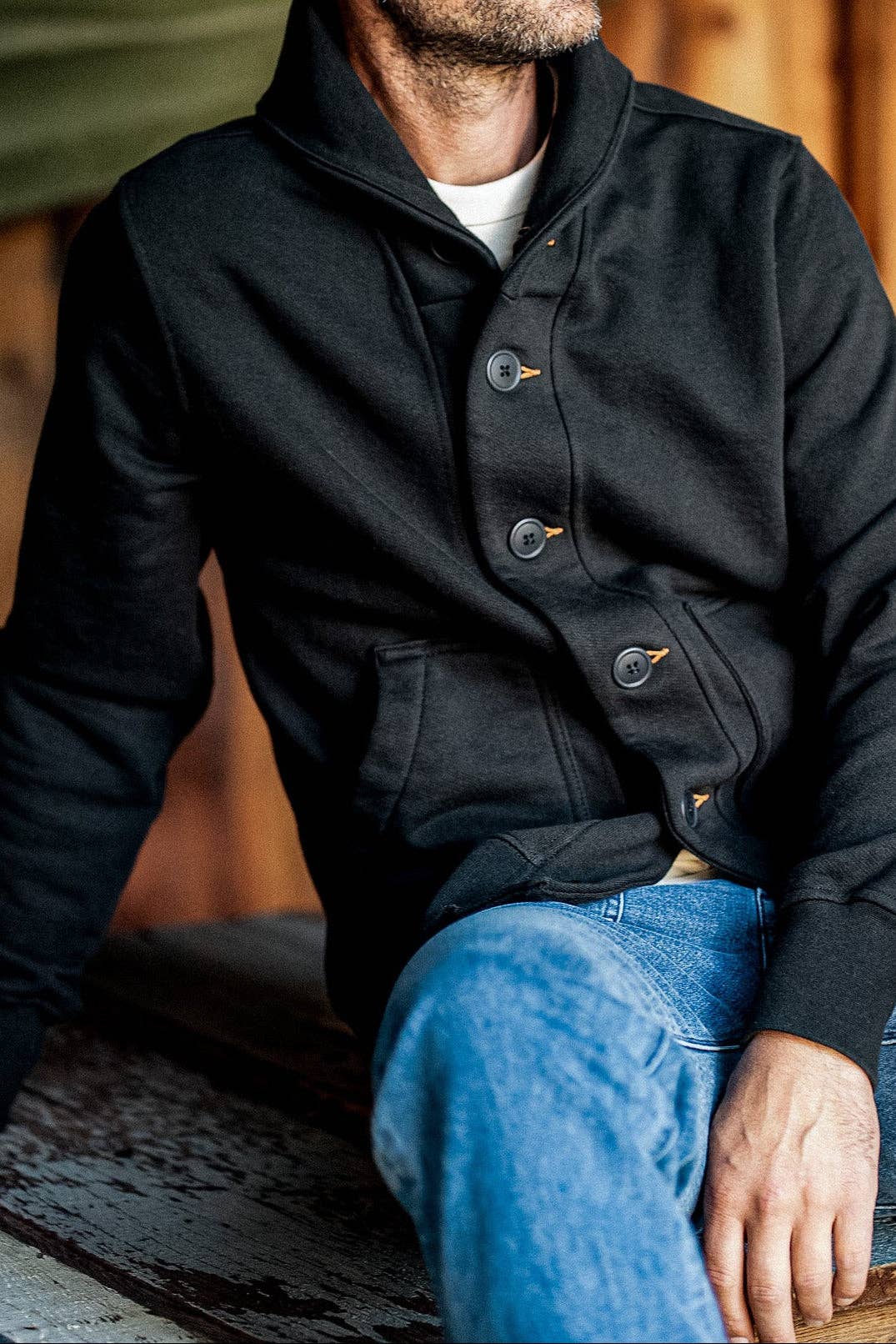 WiesMade - Men | Bodega Cardigan | 14oz 100% Cotton French Terry - Basalt: Basalt / L