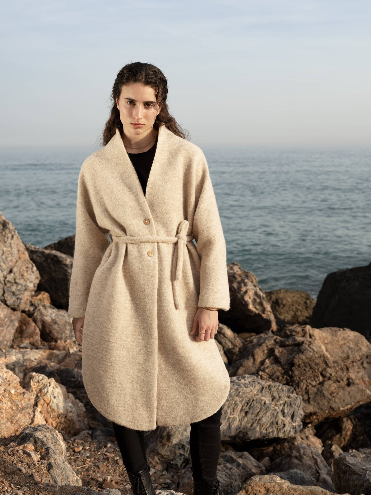 CECILIA SÖRENSEN - 319 CIGALA COAT pure beige wool: Black