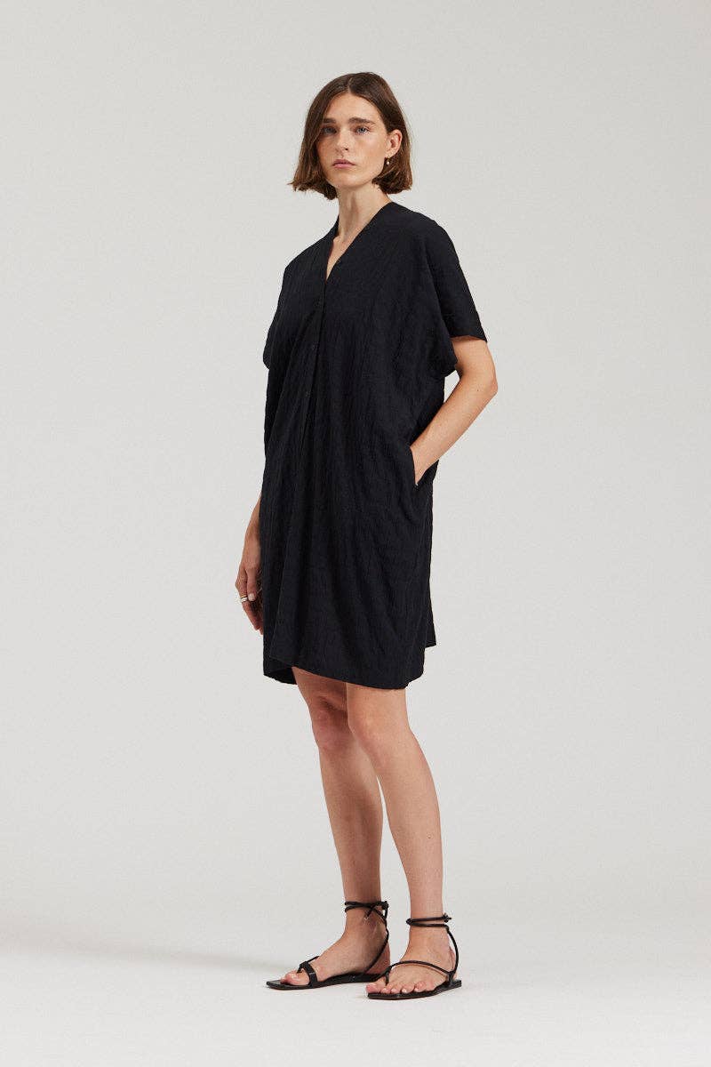 there. elsewhere - Button Down Boxy Dress: Black / Small