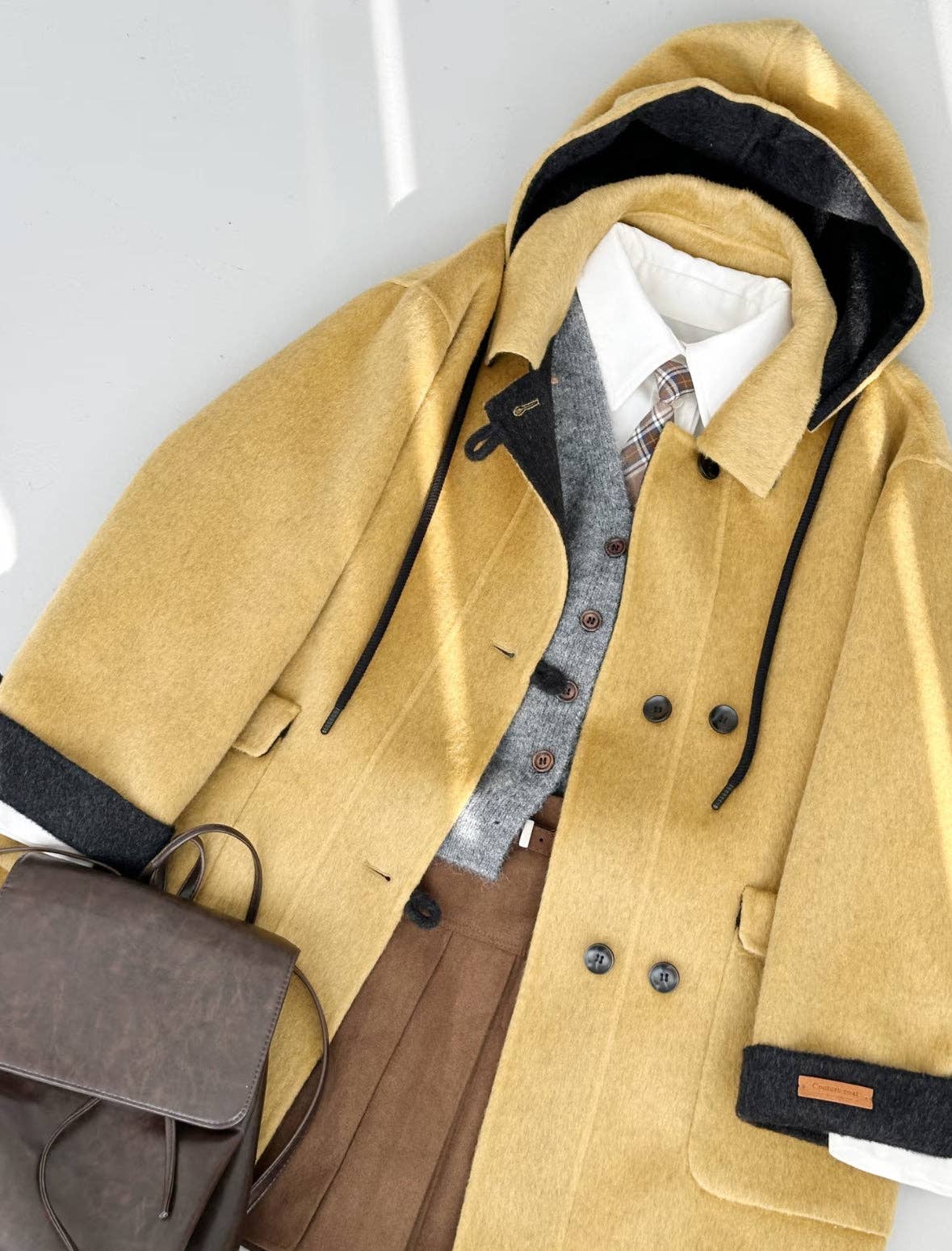 Loom & Line - Clara Mid-Length Two-tone Hooded Jacket - Mustard: One Size