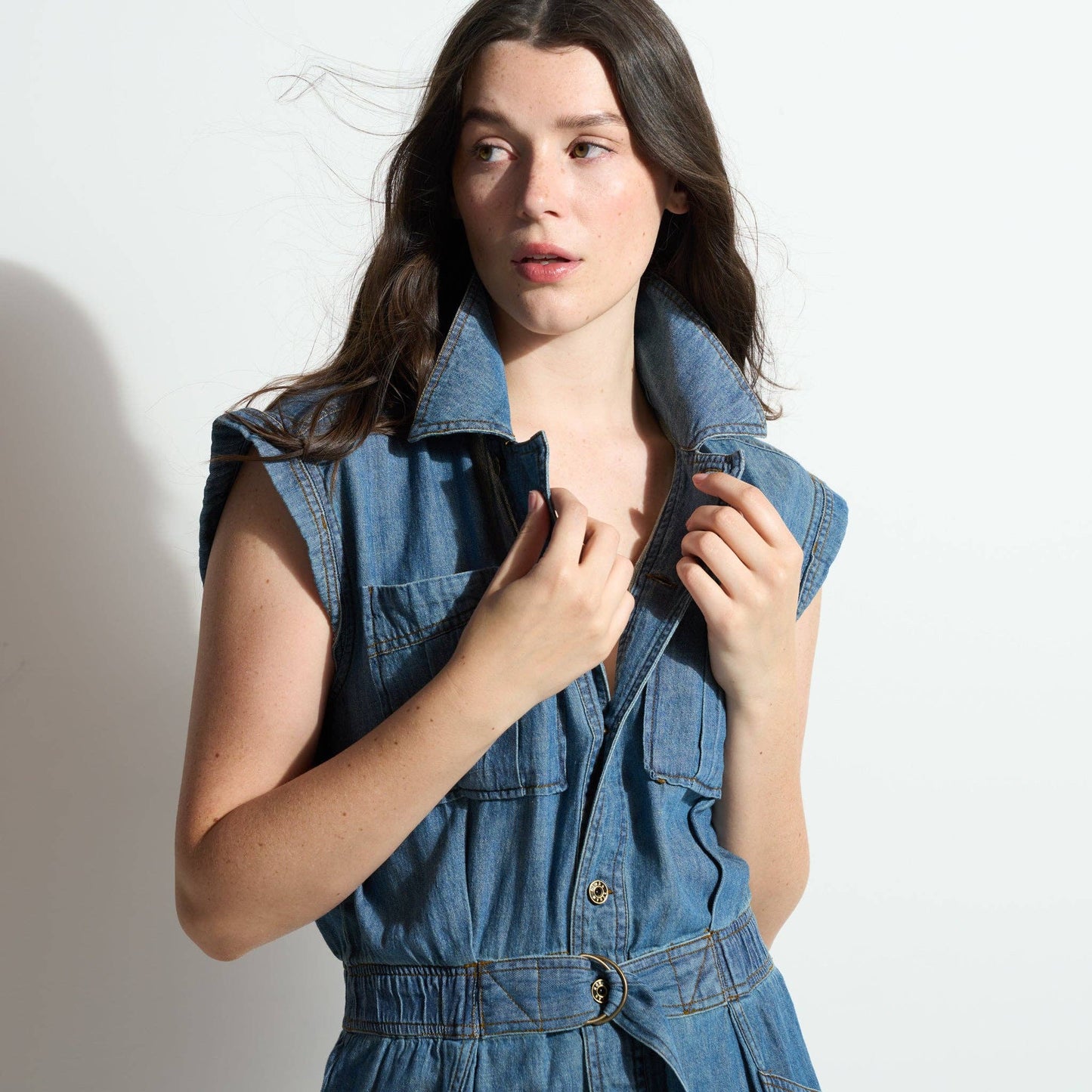 Japanese Fluid Denim Jumpsuit: Raw Indigo / S