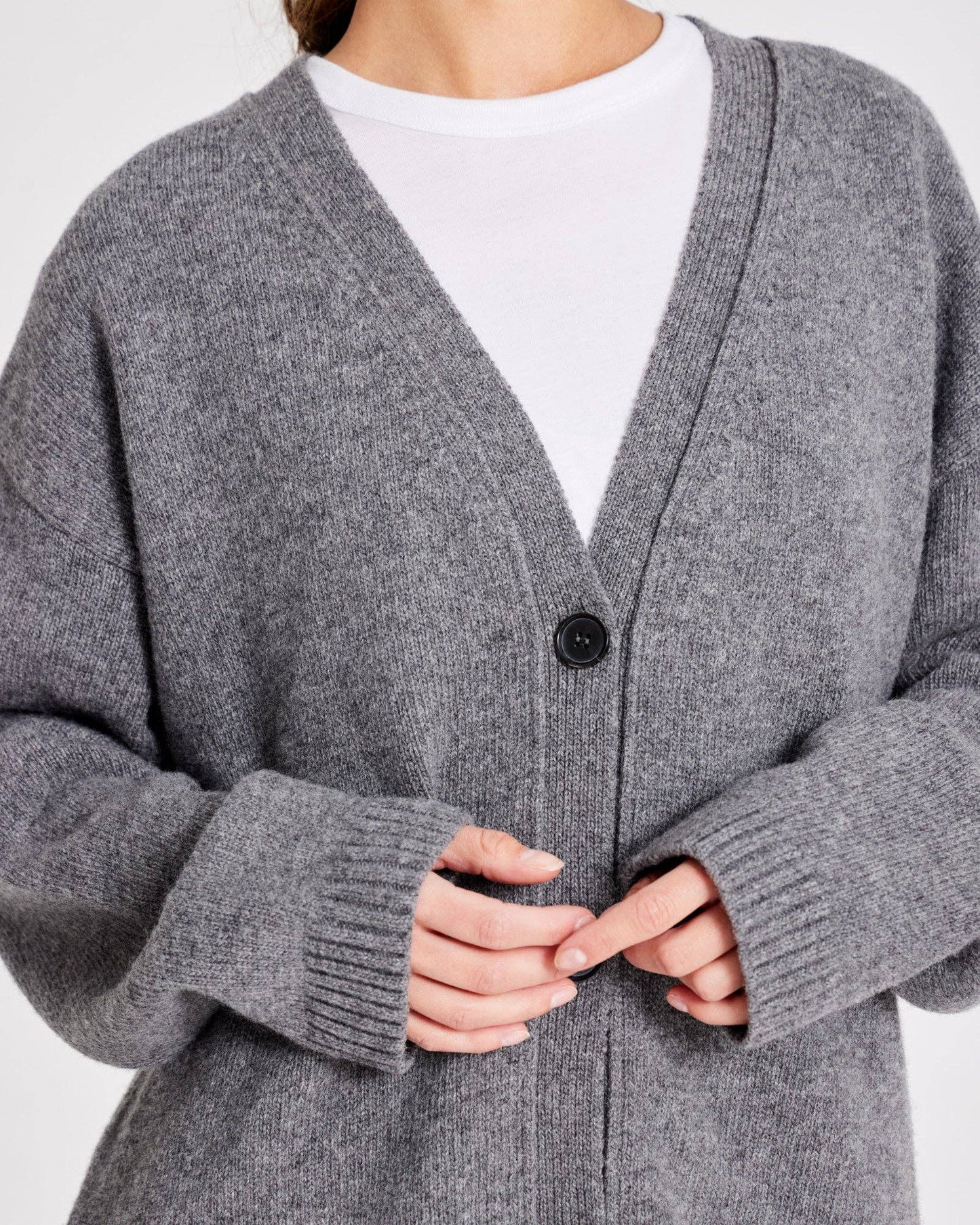 gai-lisva - Edith Lambswool Cardigan GOTS 243975 - Grafitti Grey Melangé: M