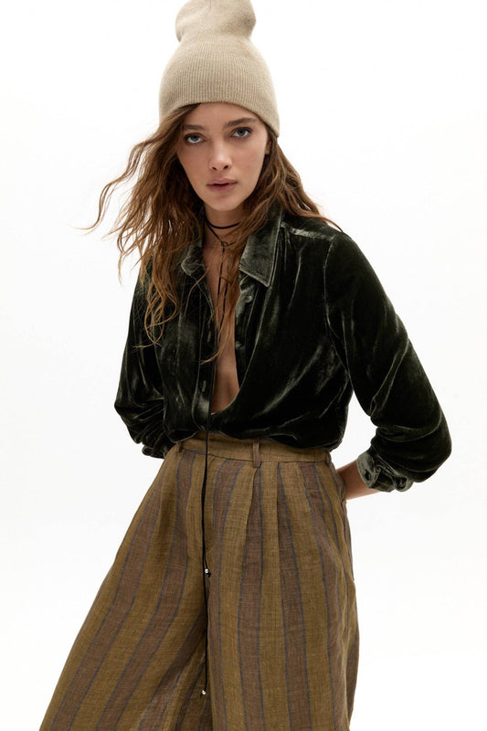 Arch Linen Velvet Shirt - Moss