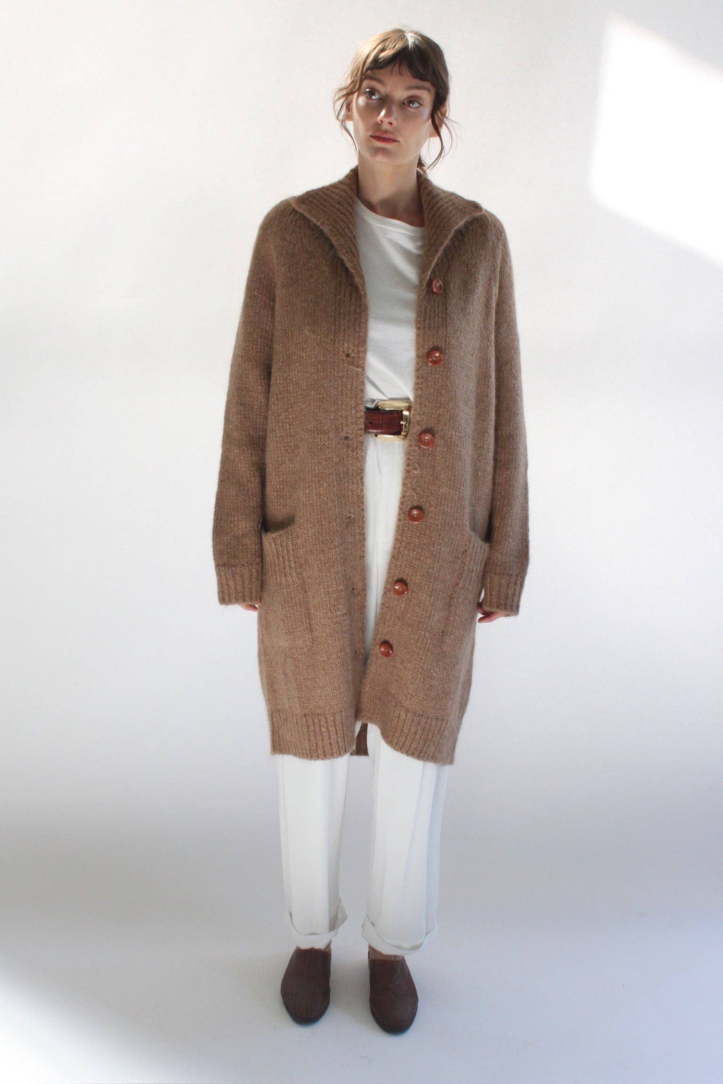 Na Nin - Martie Knitted Suri Alpaca Coat: Jute / O/S