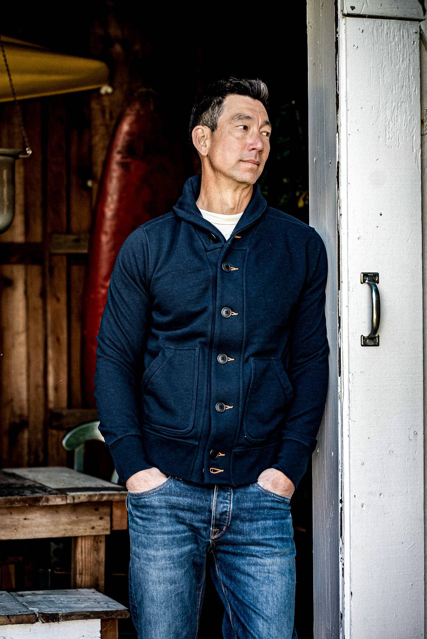 Bodega Cardigan  14oz 100% Cotton French Terry - Navy: Navy / M