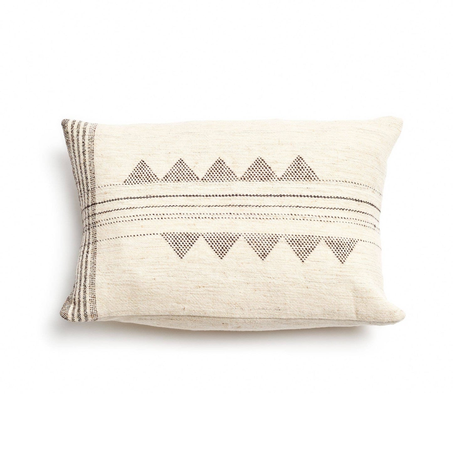 Kora White Small Handwoven Cotton Lumbar Pillow With Feather Fill