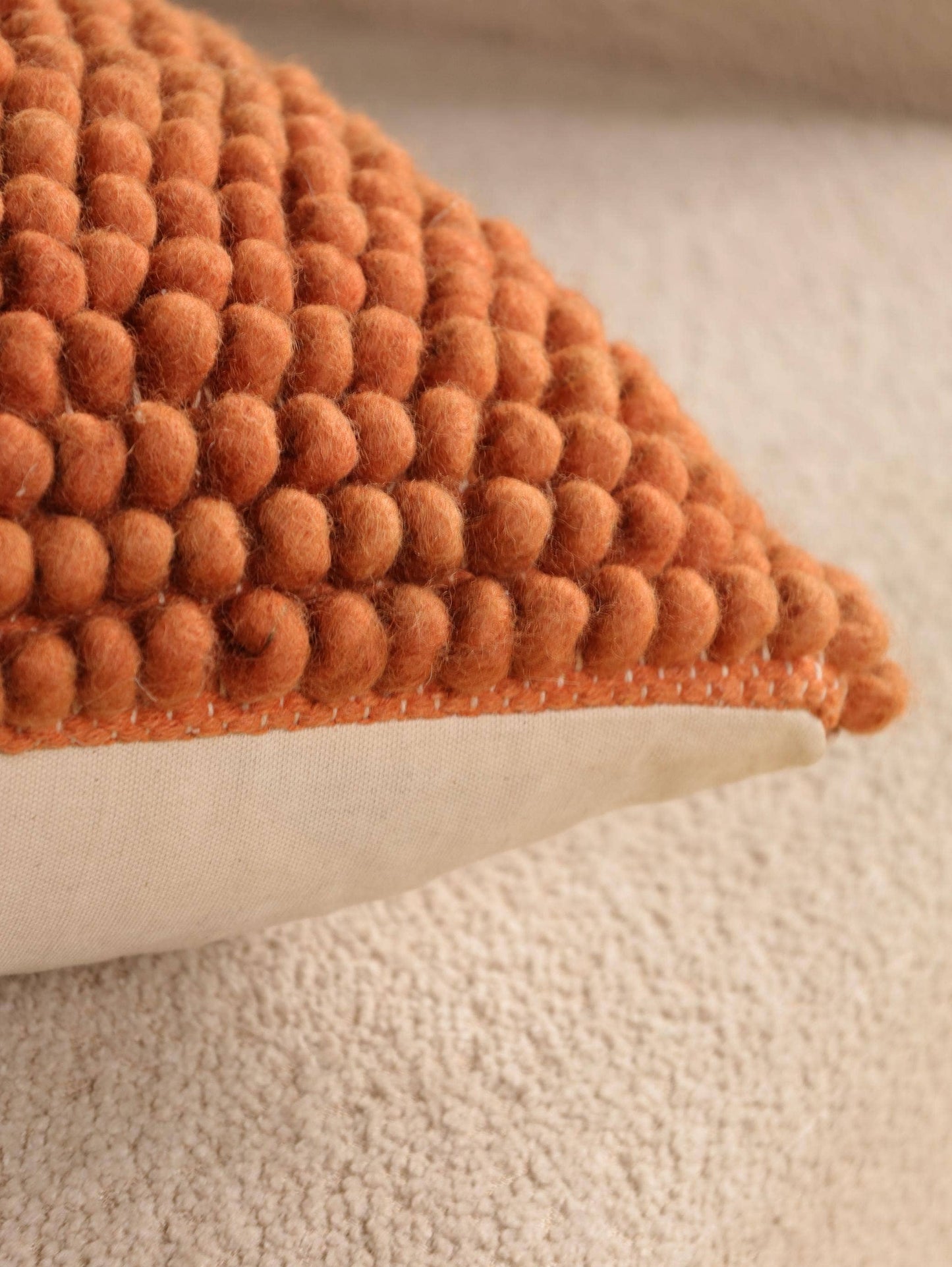 Handmade Rust Wool Lumbar Pillow | 12x20 Textured Cushion : With pillow insert