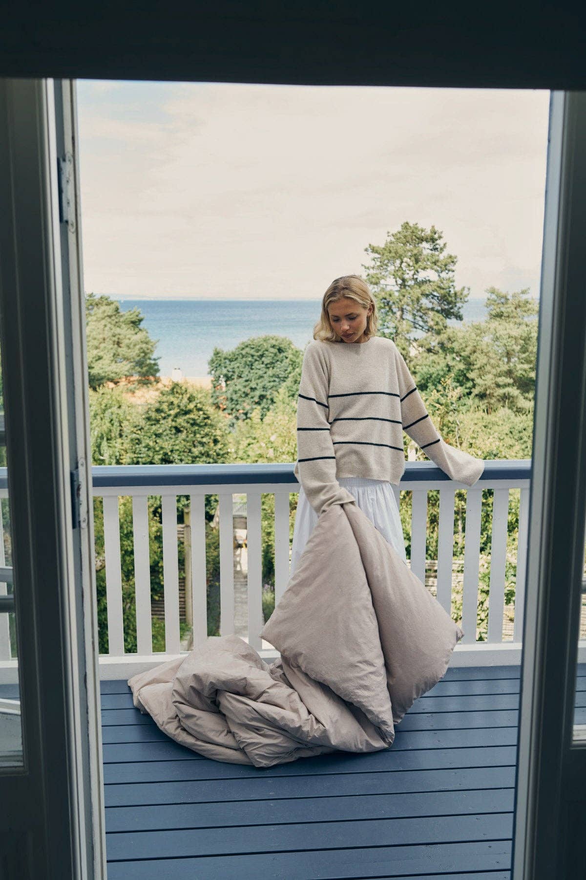 CARE BY ME - SEA STRIPE SWEATER: Wheat / Black / S
