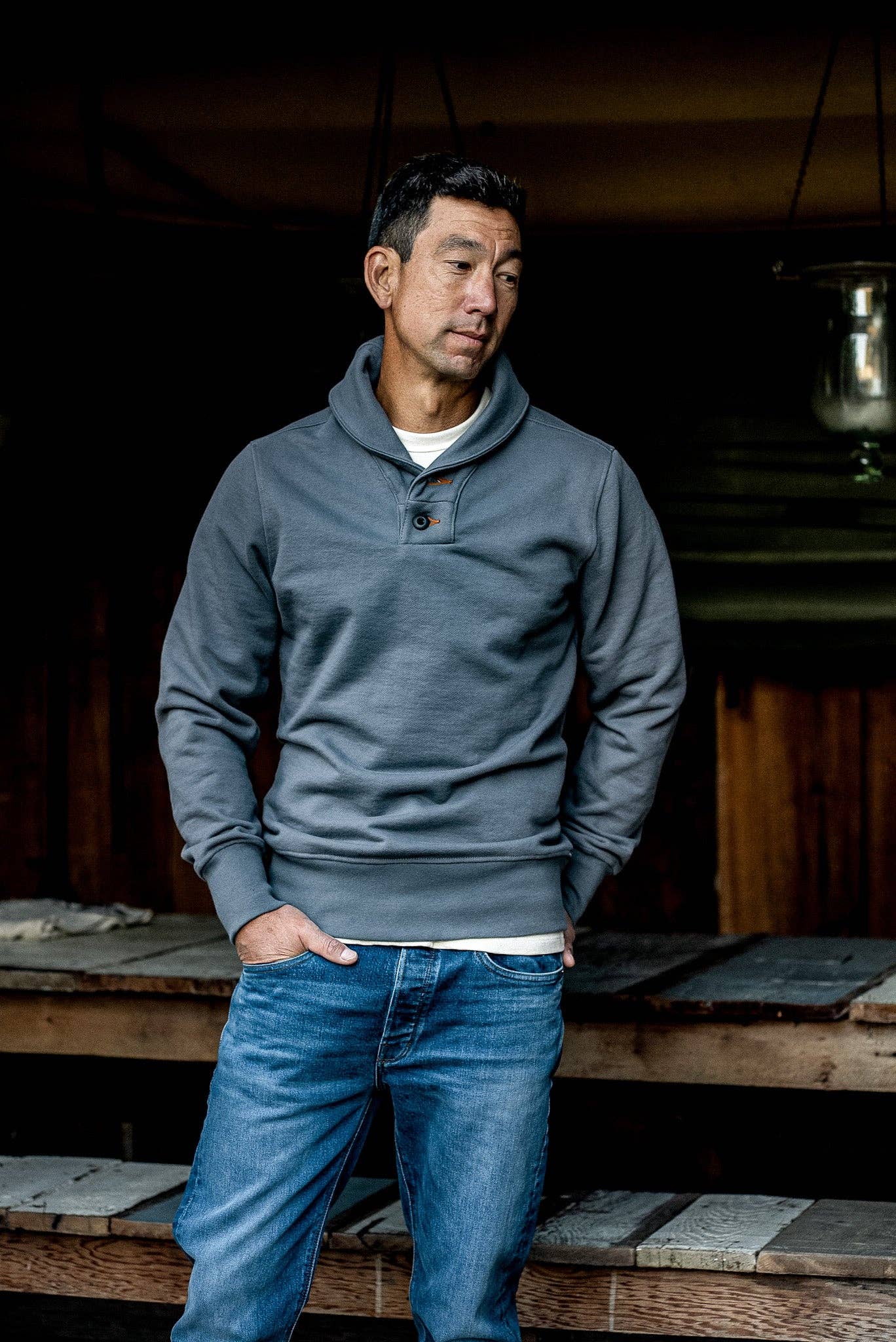 WiesMade - Men | Bodega Shawl Pullover | 14oz 100% Cotton French Terry - Pebble: Pebble / M