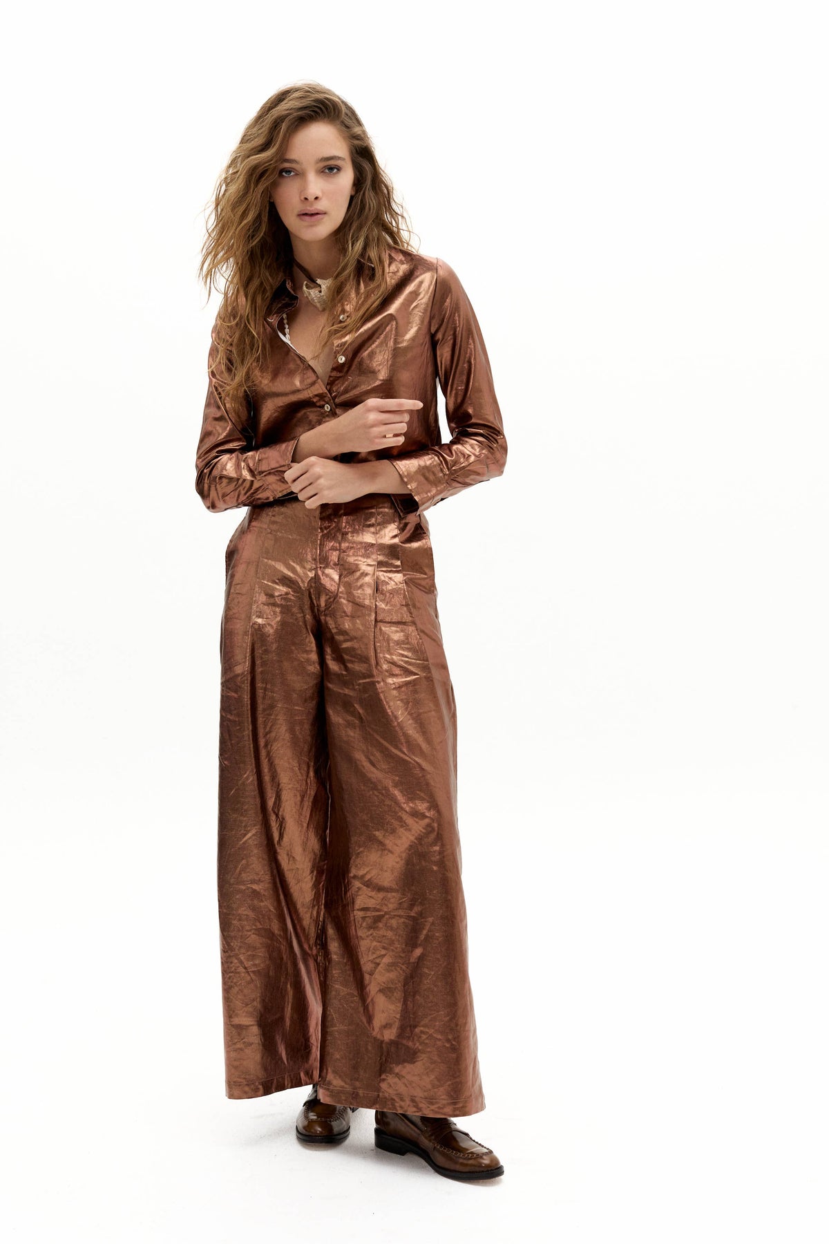San Marino Metallic Linen Shirt - Chocolate