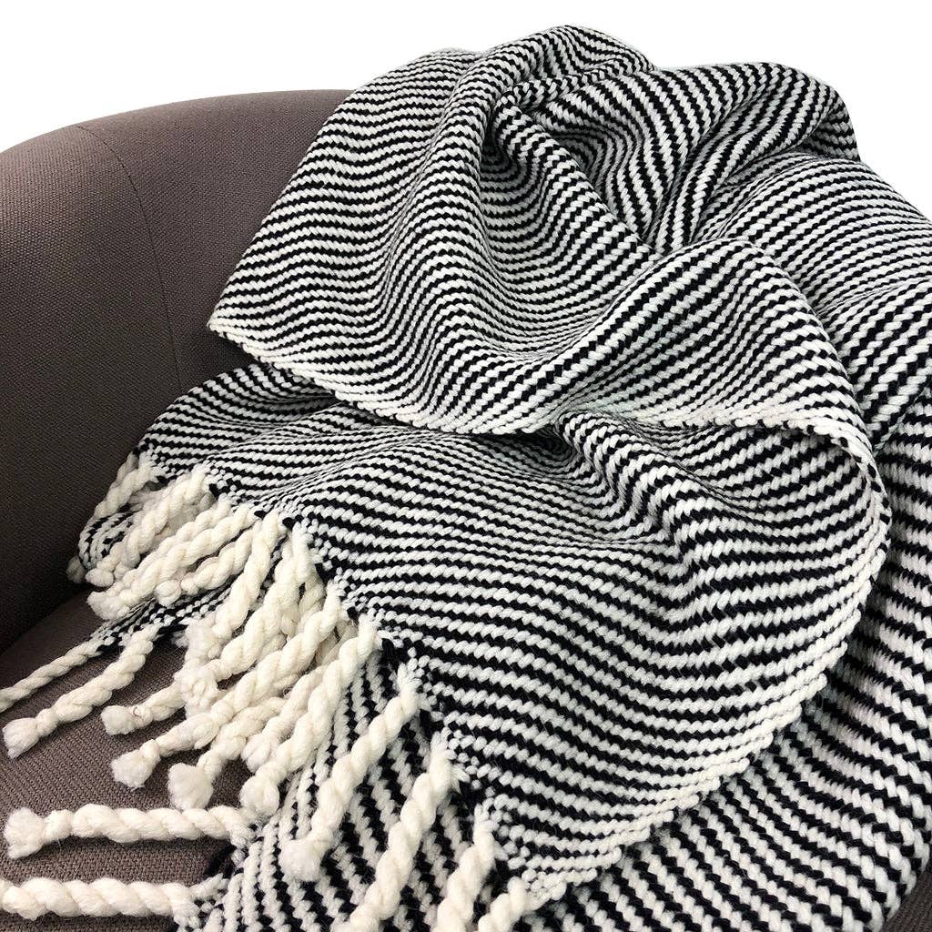 Luxe Black and Ecru Stripe Alpaca Throw