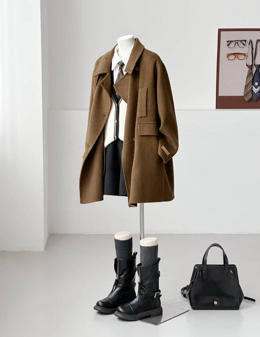 Merrin Double-Breasted Wool Coat -Cocoa Bean / One size-