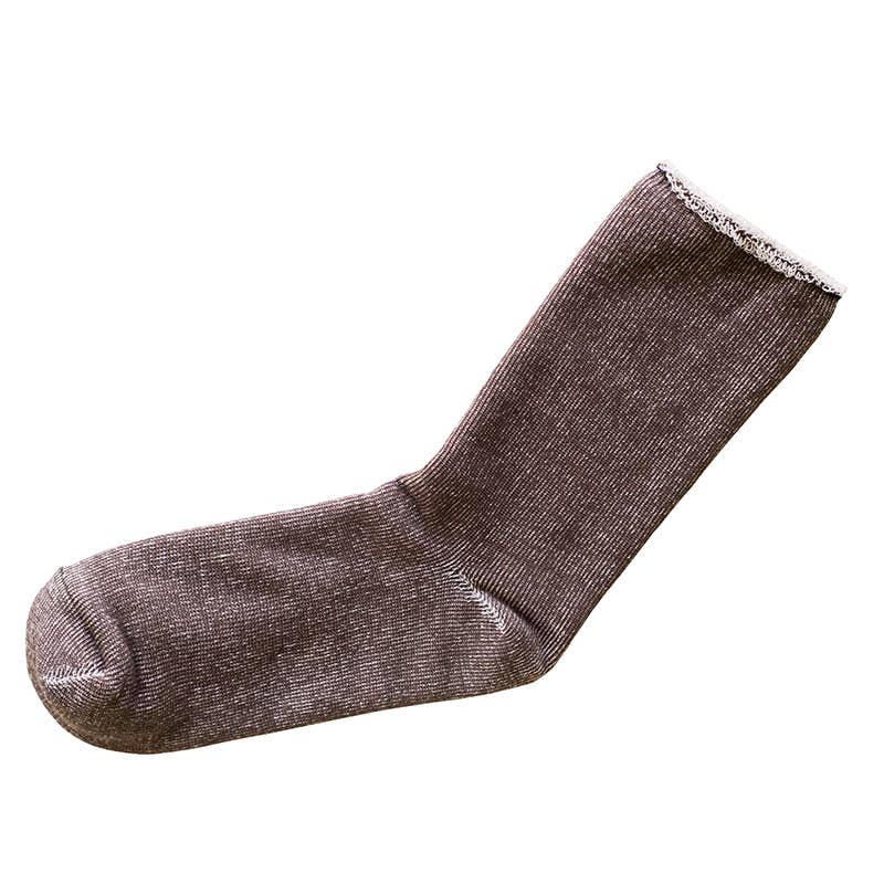 NISHIGUCHI KUTSUSHITA -Silk Cotton Lounge Socks: Mocha Brown / L (USM9.5-12/USW10.5-13/EUR43-46)