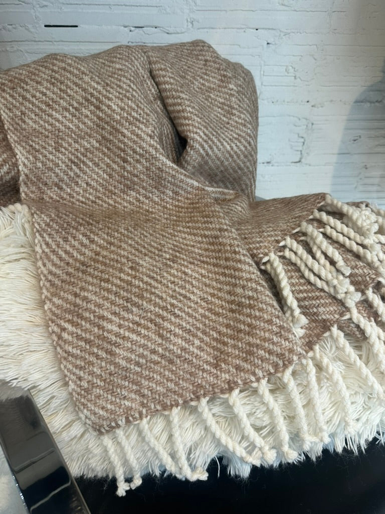Luxe Camel Ecru Stripe Alpaca Throw