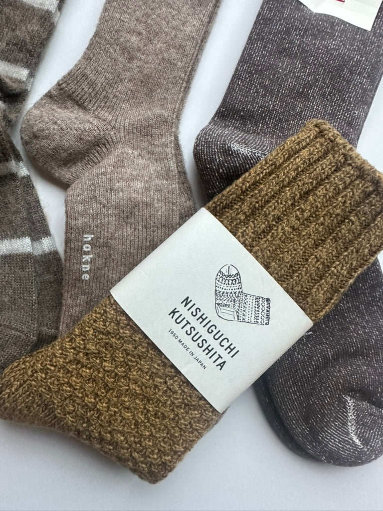 NISHIGUCHI KUTSUSHITA - NK0701 Wool Cotton Boots Socks: Mustard / L (USM9.5-12/USW10.5-13/EUR43-46)