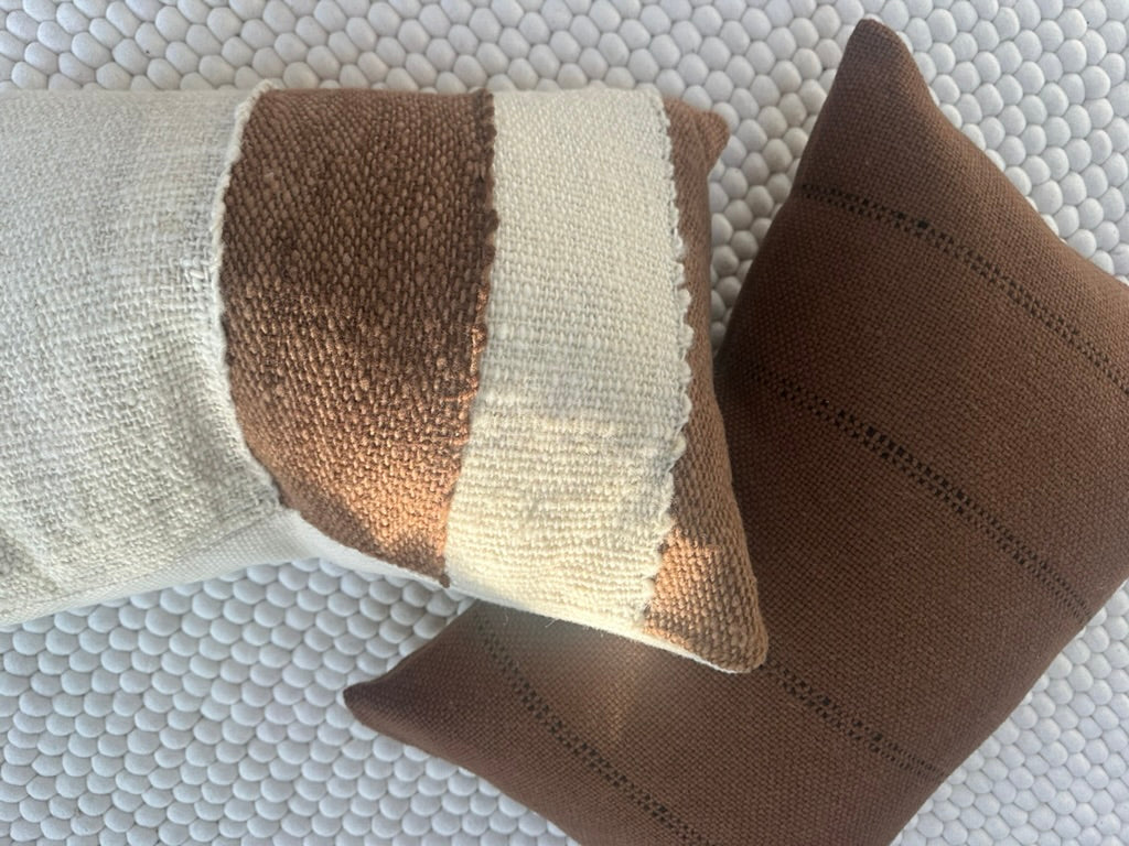 Makun Tobacco Lumbar Pillow from Treko Chile. 16'' x 24''