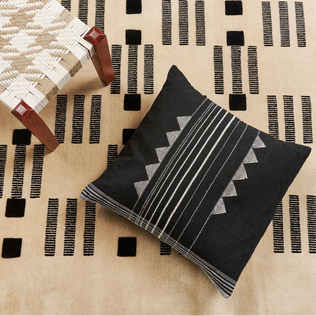 Kora Black Merino Cotton Silk Blend Handloom  Pillow
