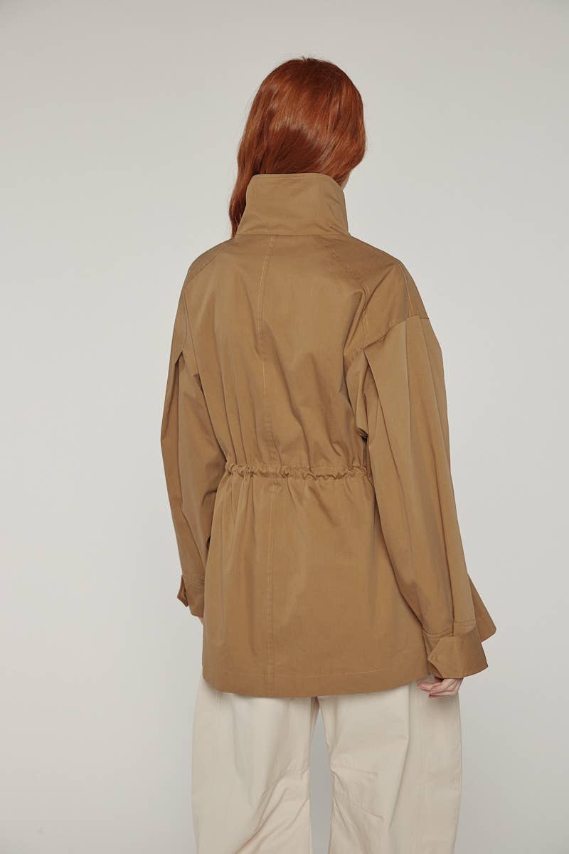 amente - Tie waist utility jacket: Khaki / Solid / M/L