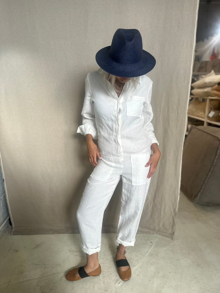Isabelle Linen Jumpsuit: Milk / Small