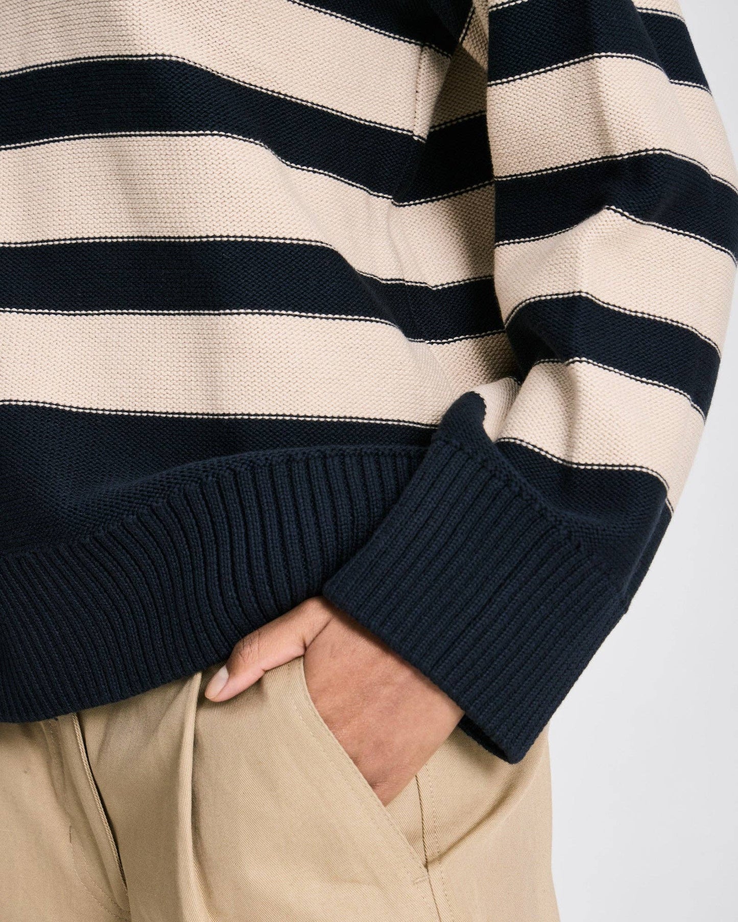 Lauren L/S Cotton Knit GOTS - Striped Midnight Blue /Ancient Grey