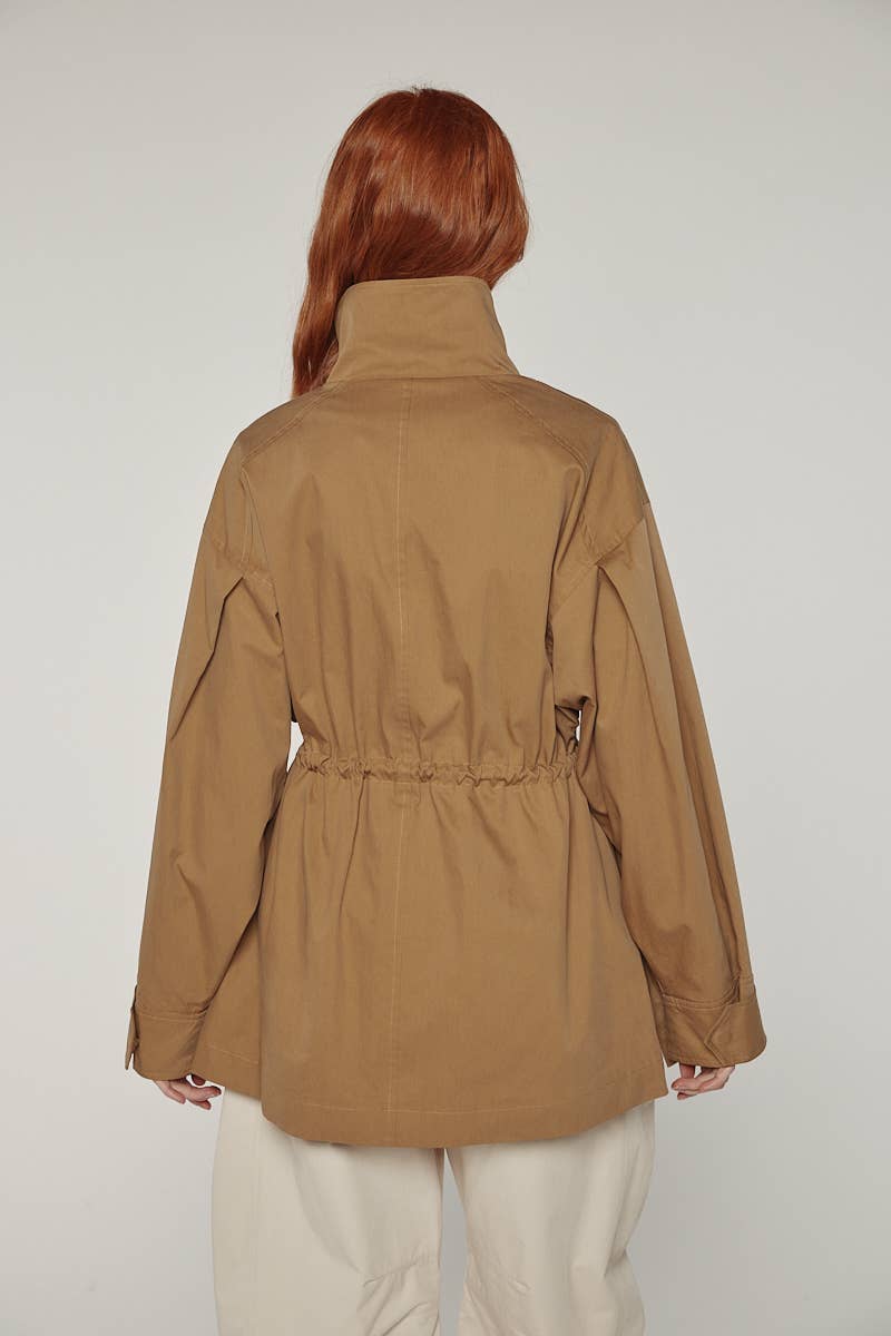 amente - Tie waist utility jacket: Khaki / Solid / M/L