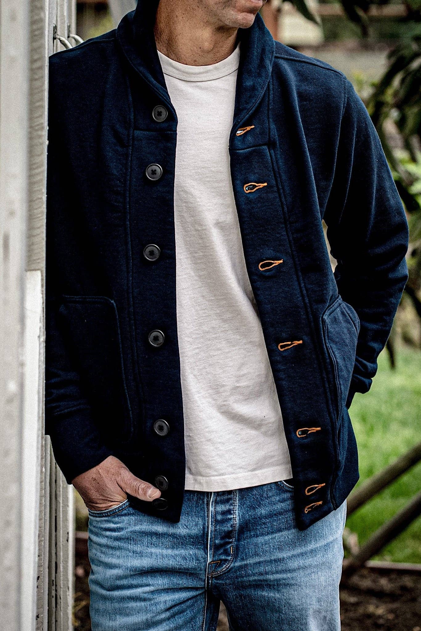 Bodega Cardigan  14oz 100% Cotton French Terry - Navy: Navy / M