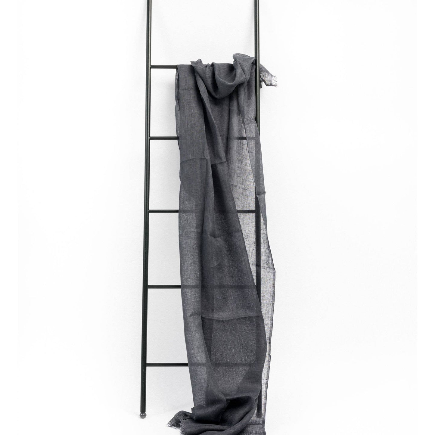 MIdnight Gray Linen Silk Handwoven Scarf: