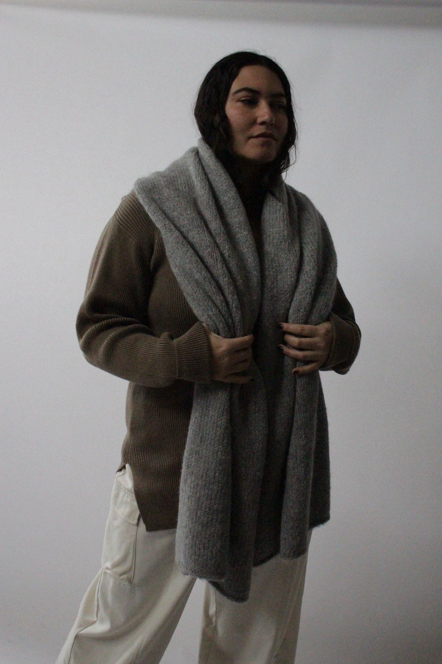 Na Nin - PRE-ORDER: Ralphie Knitted Suri Alpaca Blanket Scarf: Jute / O/S