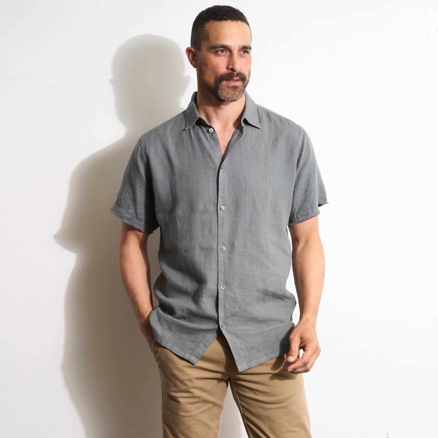 Rowan - Lyons Short Sleeve Linen Shirt: Seaport / M / MWTP0014